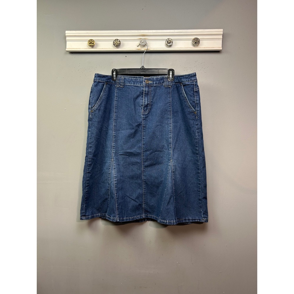 Est. 1946 Denim Skirt Women 18W Blue A-Line Midi Panel Seam Stretch Casual